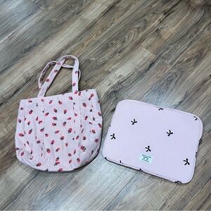 Strawberry tote bag and bow computer case
